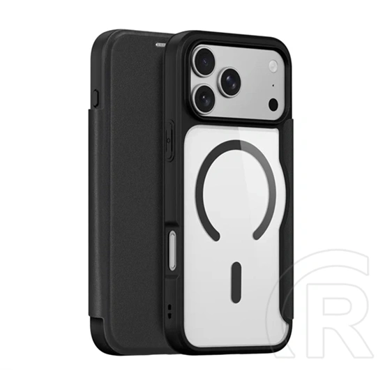Dux Ducis iPhone 18 Pro Max  skin x pro open ring tok álló, bőr hatású (flip, oldalra nyíló, rfid, magsafe) fekete