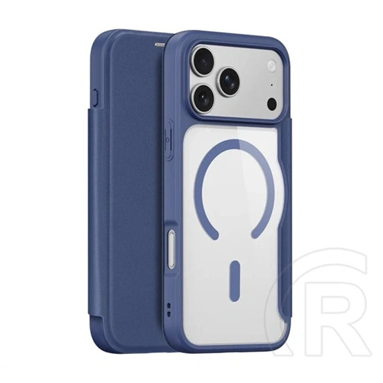 Dux Ducis iPhone 18 Pro Max  skin x pro open ring tok álló, bőr hatású (flip, oldalra nyíló, rfid, magsafe) sötétkék