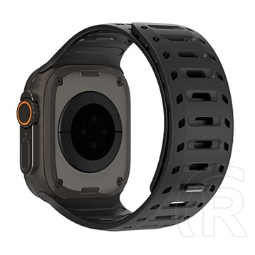 Dux ducis Apple Watch Series 10 46mm  cs pótszíj (egyedi méret, nagy, szilikon, lyukacsos, mágneses) fekete
