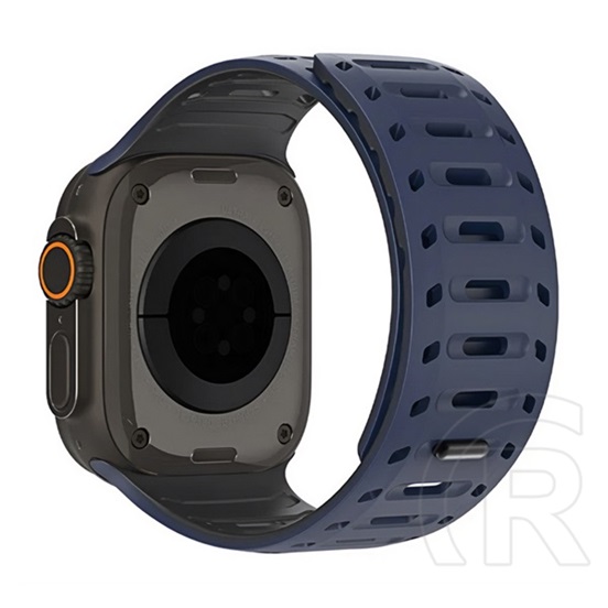 Dux ducis Apple Watch Series 10 46mm  cs pótszíj (egyedi méret, nagy, szilikon, lyukacsos, mágneses) sötétkék/fekete