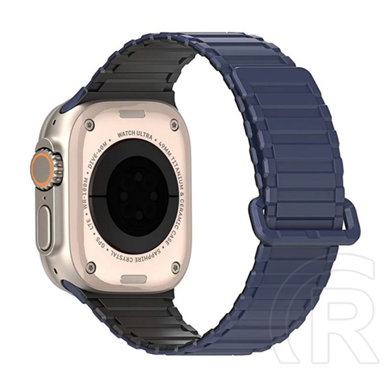 Dux ducis Apple Watch Series 10 46mm kj pótszíj (egyedi méret, nagy, szilikon, izzadságálló, mágneses) fekete/sötétkék