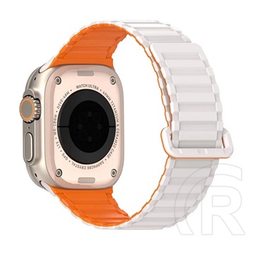 Dux ducis Apple Watch Series 10 46mm kj pótszíj (egyedi méret, nagy, szilikon, mágneses) ezüst/narancssárga