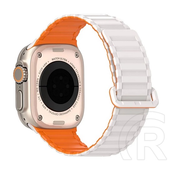Dux ducis Apple Watch Series 10 46mm kj pótszíj (egyedi méret, nagy, szilikon, mágneses) ezüst/narancssárga
