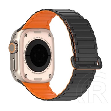 Dux ducis Apple Watch Series 10 46mm kj pótszíj (egyedi méret, nagy, szilikon, mágneses) fekete/narancssárga