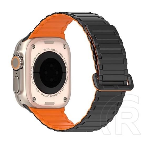 Dux ducis Apple Watch Series 10 46mm kj pótszíj (egyedi méret, nagy, szilikon, mágneses) fekete/narancssárga