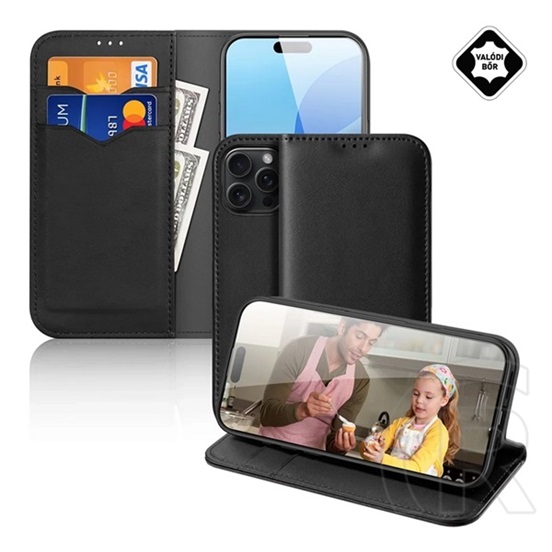 Dux ducis Apple iPhone 16 Pro Dux ducis hivo tok álló, valódi bőr (flip, asztali tartó, kártyazseb, rfid) fekete