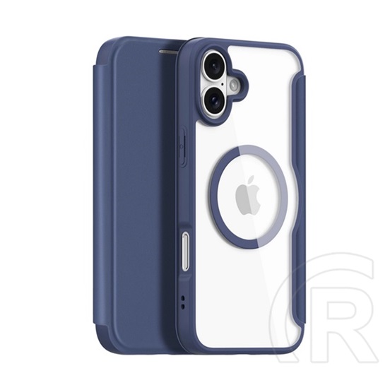 Dux ducis Apple iPhone 16 skin x pro tok álló, bőr hatású (flip, oldalra nyíló, rfid, magsafe) sötétkék