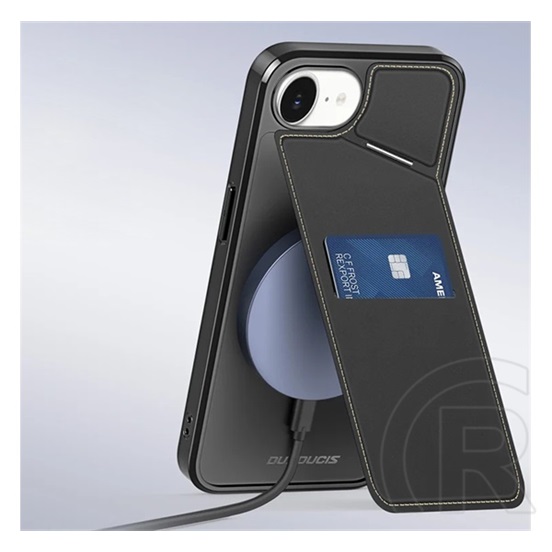 Dux ducis Apple iPhone 16e rafi ii mag szilikon telefonvédő (kitámasztó, kártyazseb, rfid, magsafe) fekete