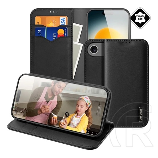 Dux ducis Apple iPhone Air hivo tok álló, valódi bőr (flip, oldalra nyíló, asztali tartó, kártyazseb, rfid) fekete