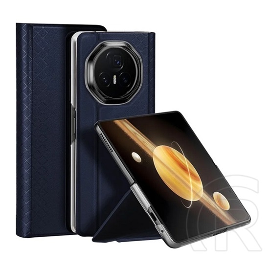 Dux ducis Honor Magic V3 bril műanyag telefonvédő (ütésállóság, bőr hatású hátlap, asztali tartó, rombusz) sötétkék