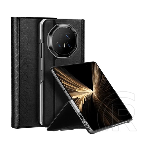 Dux ducis Honor Magic V5 bril műanyag telefonvédő (ütésállóság, bőr hatású hátlap, asztali tartó, rombusz) fekete