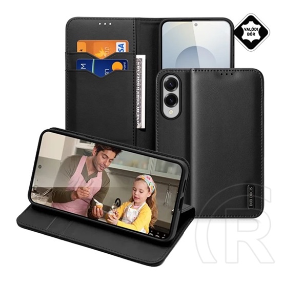 Dux ducis Samsung Galaxy S25 Edge (SM-S937) hivo tok álló, valódi bőr (flip, asztali tartó, kártyazseb, rfid) fekete