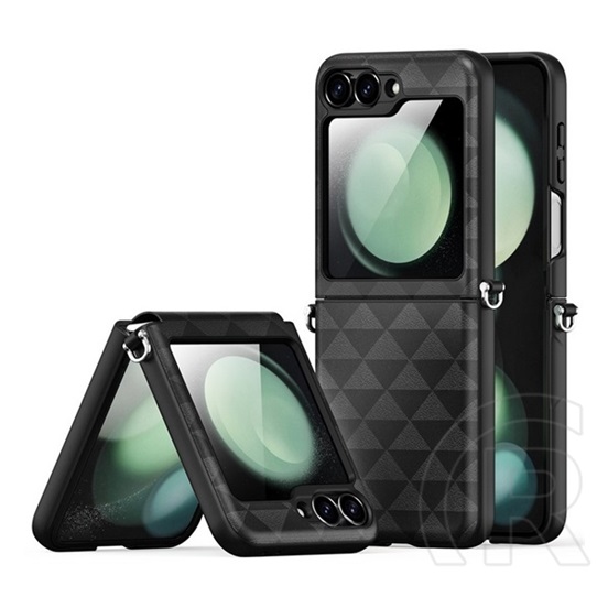 Dux ducis Samsung Galaxy Z Flip7 FE (SM-F761) fitt műanyag védő (ütésállóság, bőr hatású hátlap, háromszög) fekete
