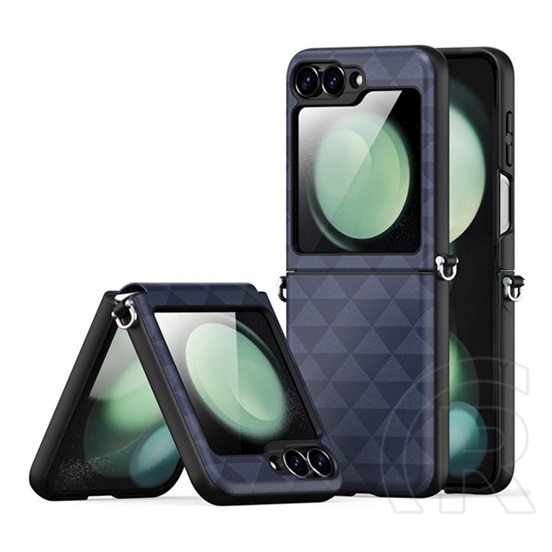 Dux ducis Samsung Galaxy Z Flip7 FE (SM-F761) fitt műanyag védő (ütésállóság, bőr hatású hátlap, háromszög) sötétkék