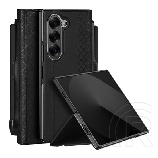 Dux ducis Samsung Galaxy Z Fold6 (SM-F956) bril védő (ütésálló, bőr hatású, asztali tartó, ceruzatartó, rombusz) fekete