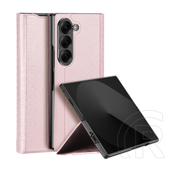 Dux ducis Samsung Galaxy Z Fold7 (SM-F966) Dux ducis bril (ütésálló, bőr hatás hátlap, asztali tartó, rombusz) rózsaszín