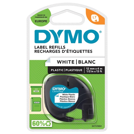 Dymo Letratag feliratozógép szalag, 12 mm x 4 m, fehér