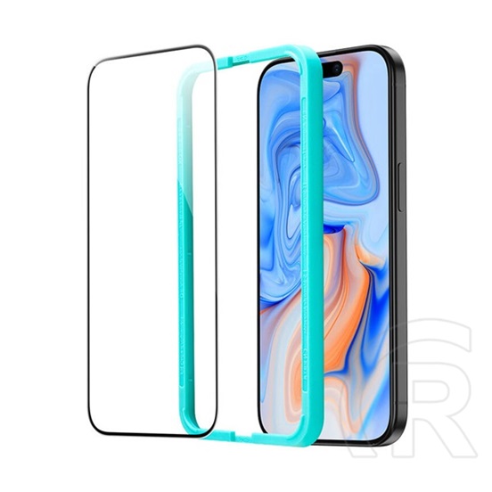 ESR Apple iPhone 15 Plus képernyővédő üveg (2.5d, 0.3mm, 9h + segédkeret) fekete