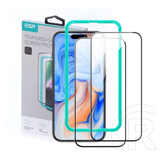 ESR Apple iPhone 15 Plus képernyővédő üveg 2db (2.5d, 0.33mm, 9h + segédkeret) fekete