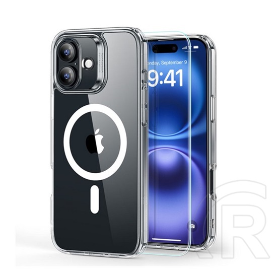 ESR Apple iPhone 16 Plus hybrid halolock szilikon védő (ütésálló, légpárnás sarok, magsafe + képernyővédő üveg) átlátszó