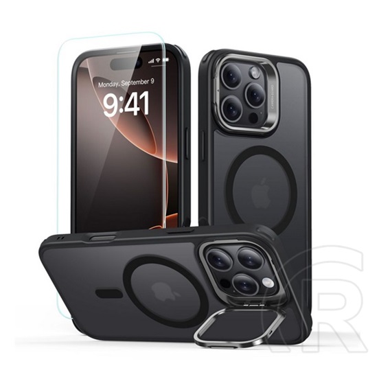 ESR Apple iPhone 16 Pro classic hybrid szilikon védő (ütésállóság, kitámasztó, magsafe, matt + képernyővédő üveg) fekete