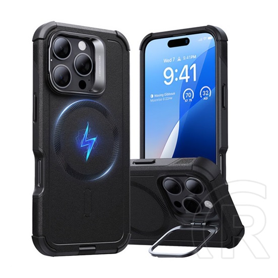 ESR Apple iPhone 16 Pro cyber tough halolock szilikon védő (ütésállóság, légpárnás sarok, kitámasztó, magsafe) fekete