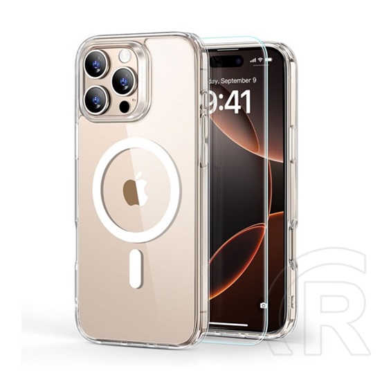 ESR Apple iPhone 16 Pro hybrid halolock szilikon védő (ütésálló, légpárnás sarok, magsafe + képernyővédő üveg) átlátszó
