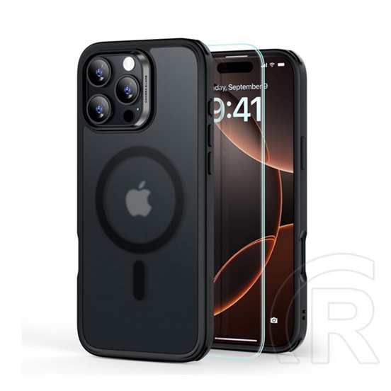 ESR Apple iPhone 16 Pro hybrid halolock szilikon védő (ütésálló, magsafe, matt + képernyővédő üveg) fekete