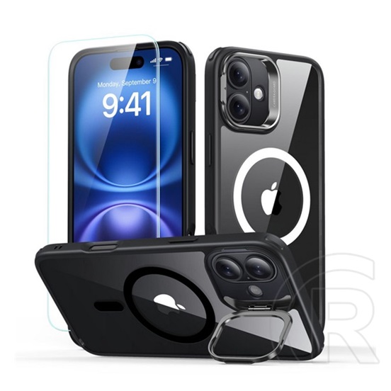 ESR Apple iPhone 16 classic hybrid szilikon védő (ütésálló, légpárnás sarokvédő, magsafe + képernyővédő üveg) fekete