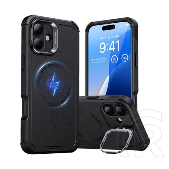 ESR Apple iPhone 16 cyber tough halolock szilikon telefonvédő (ütésállóság, légpárnás sarok, kitámasztó, magsafe) fekete