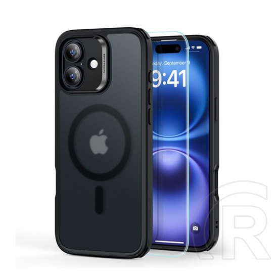 ESR Apple iPhone 16 hybrid halolock szilikon védő (ütésállóság, légpárnás sarok, magsafe + képernyővédő üveg) fekete