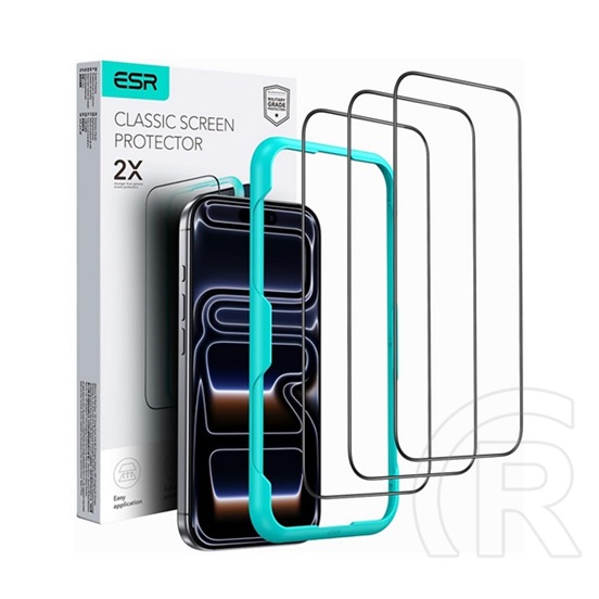 ESR Apple iPhone 17 Pro Max classic képernyővédő üveg 3db (2.5d, 9h + segédkeret) fekete