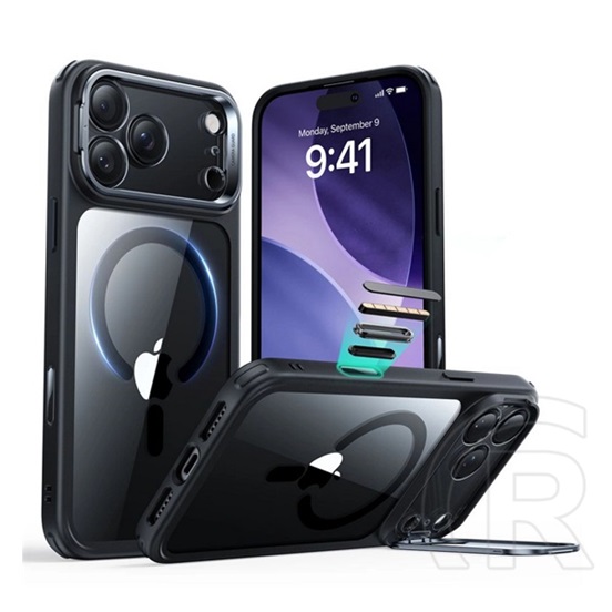 ESR Apple iPhone 17 Pro classic hybrid szilikon telefonvédő (ütésállóság, légpárnás sarok, kitámasztó, magsafe) fekete