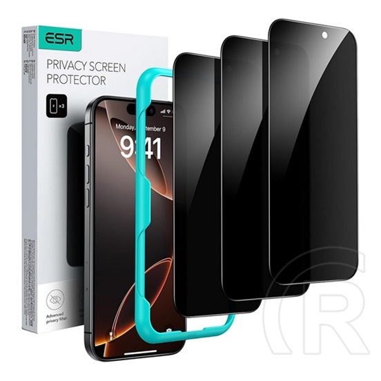 ESR Apple iPhone 17 Pro privacy képernyővédő üveg 3db (2.5d, 9h, betekintés ellen + segédkeret) fekete