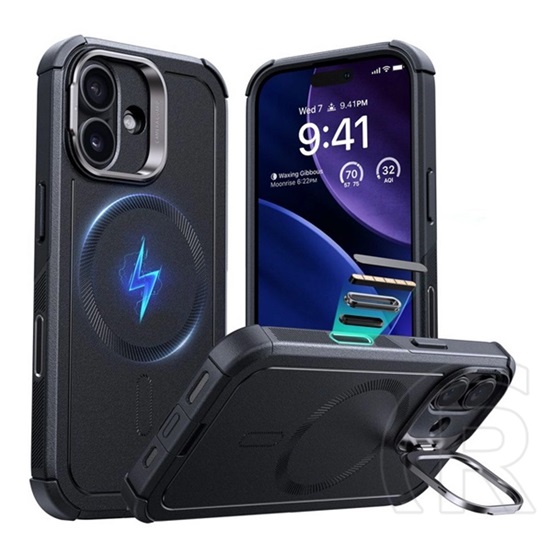 ESR Apple iPhone 17 cyber szilikon telefonvédő (ütésállóság, légpárnás sarok, kitámasztó, magsafe) fekete