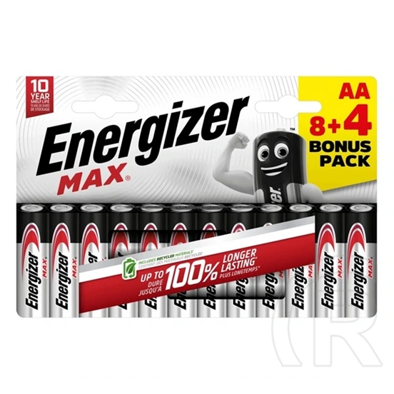 Energizer max tartós elem (aa, lr06, 1.5v, alkáli) 12db/csomag