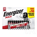 Energizer max tartós elem (aaa, lr03, 1.5v, alkáli) 10db/csomag