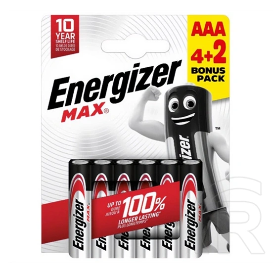 Energizer max tartós elem (aaa, lr03, 1.5v, alkáli) 6db/csomag