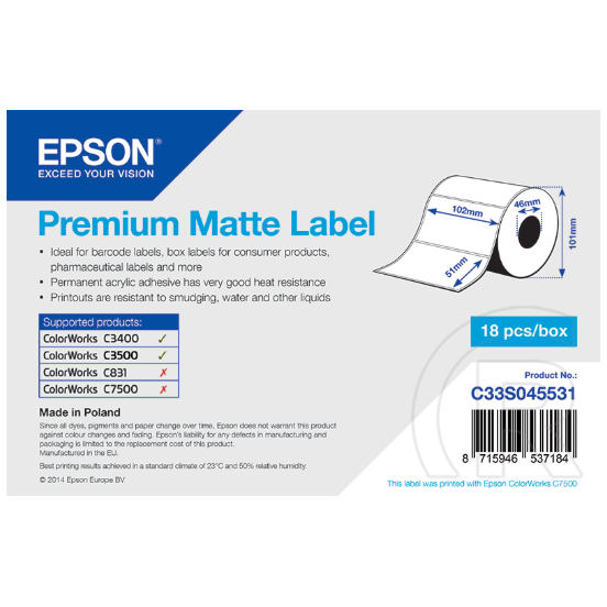 Epson matt papír címketekercs 102 x 51 mm