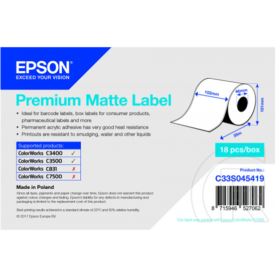 Epson matt papír címketekercs 76 x 51 mm