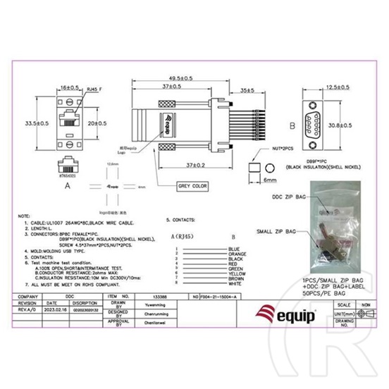 Equip Átalakító (DB9 to RJ45, F/F)