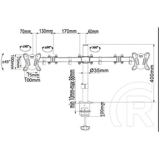 Equip asztali monitor tartó (13"-27", 2 monitor, dönthető, forgatható, fekete)