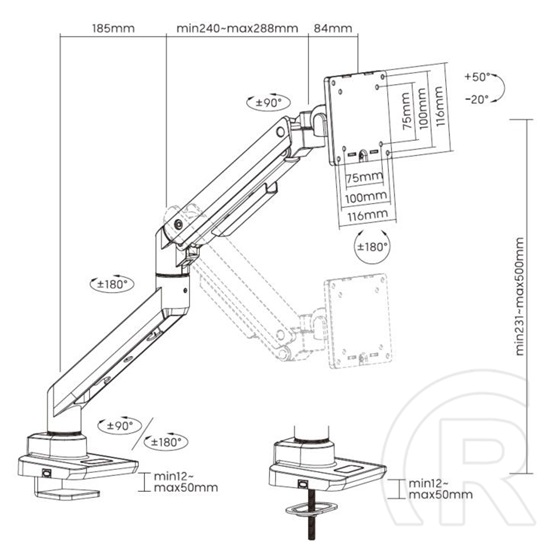 Equip asztali monitor tartó (17"-49", dönthető, forgatható, fekete)