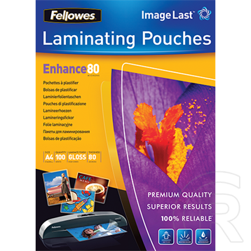 Fellowes meleglamináló fólia (100 db, A4, fényes, 80 mikron)