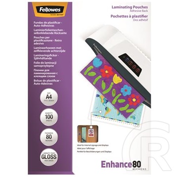 Fellowes meleglamináló fólia (100 db, A4, fényes, öntapadó, 80 mikron)