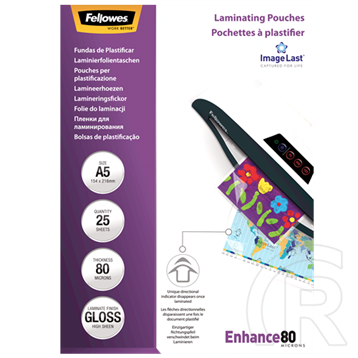 Fellowes meleglamináló fólia (25 db, A5, fényes, 80 mikron)