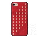 Fierre Shann Apple iPhone SE (2022) műanyag telefonvédő (bőr hatású hátlap, szegecses) piros