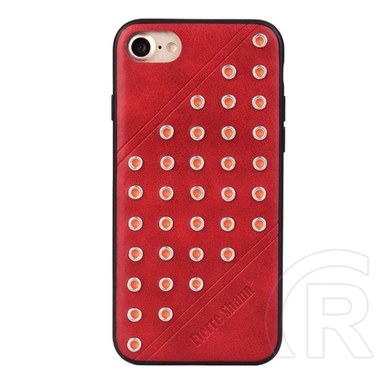 Fierre Shann Apple iPhone SE (2022) műanyag telefonvédő (bőr hatású hátlap, szegecses) piros