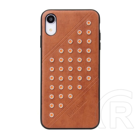 Fierre Shann Apple iPhone XR 6.1 műanyag telefonvédő (bőr hatású hátlap, szegecses) barna