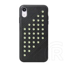 Fierre Shann Apple iPhone XR 6.1 műanyag telefonvédő (bőr hatású hátlap, szegecses) fekete